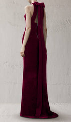 Frida Elegant Velvet Halter Neck Maxi Gown