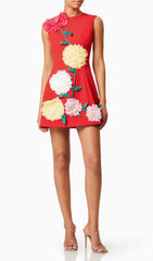 Erica Stunning Red Mini Dress with 3D Floral Appliqus
