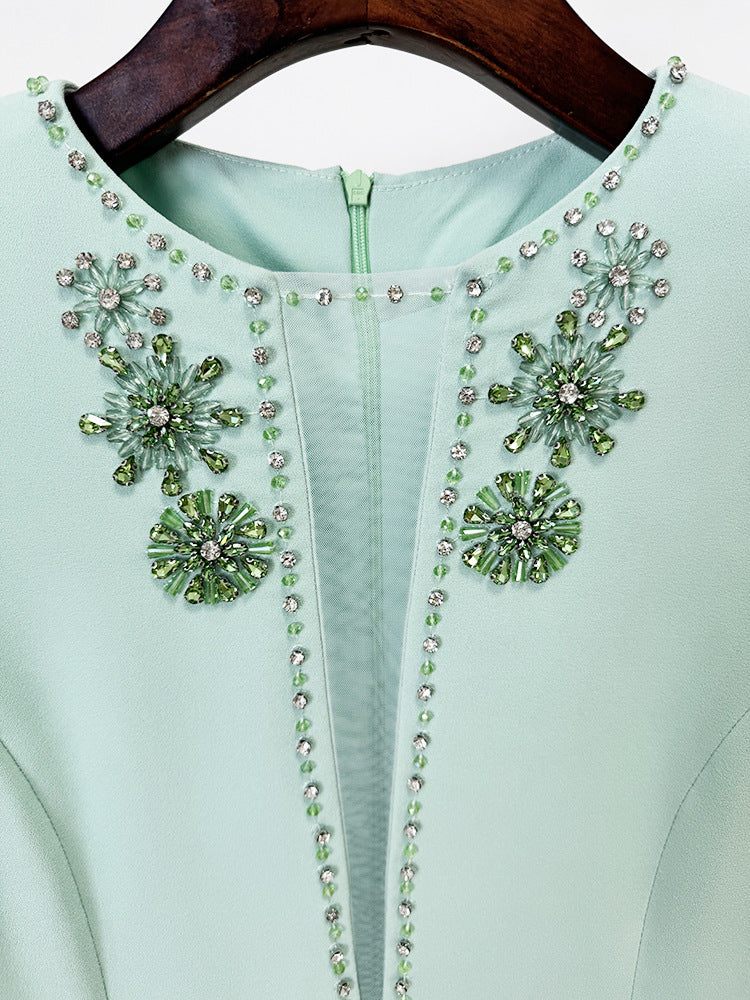 Elegant Glaucia Mint Embellished Maxi Dress with Bell Sleeves