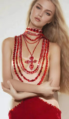 Shelyn Dazzling Red Rhinestone Velvet Mermaid Maxi Gown