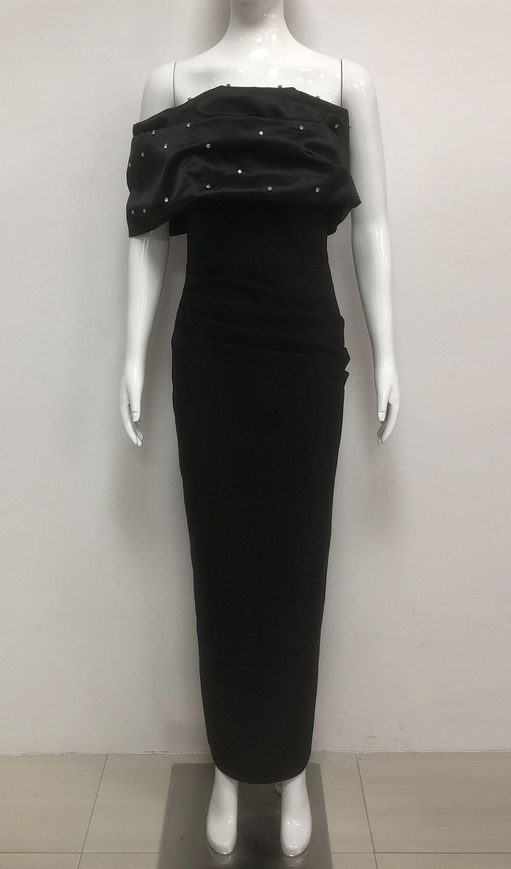 Ilia Black Embellished Off-Shoulder Bandage Maxi Gown