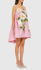 Fina Pink 3D Floral Embroidered High-Low Mini Dress