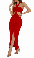 Buddug Red Halter Cutout Maxi Dress