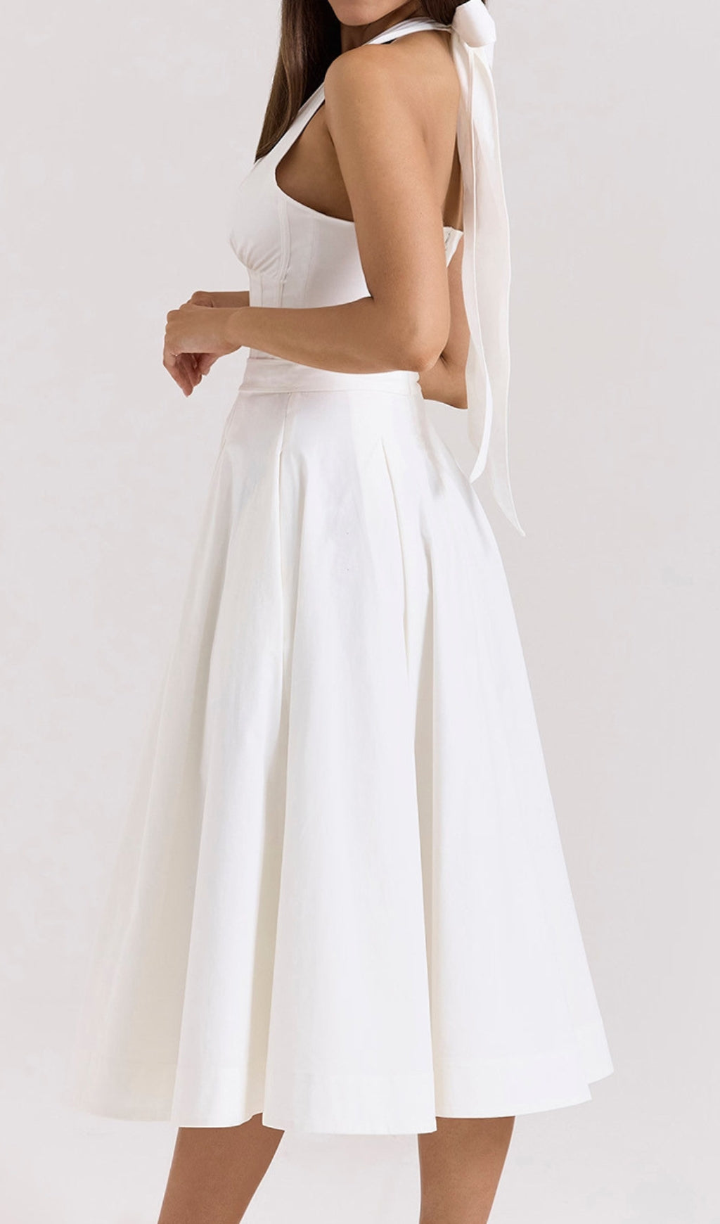 Dezba White Halter Corset Midi Dress