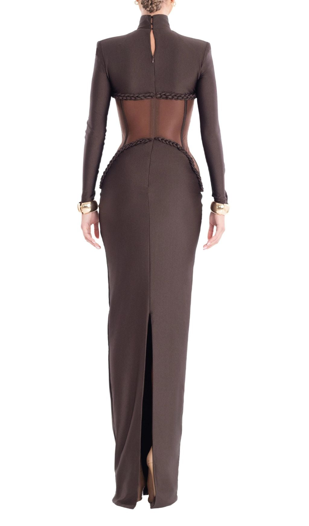 Gravity Coffee Sculpted Corset Long Sleeve Maxi Dress