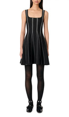 Chic Dot-Stripe Jacquard Knit Mini Dress