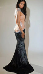 Shelyn Dazzling Rhinestone Velvet Mermaid Maxi Gown