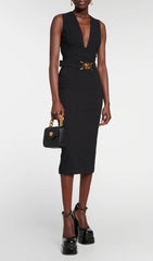 Buffy Black Bandage Midi Dress with Gold Medusa Belt