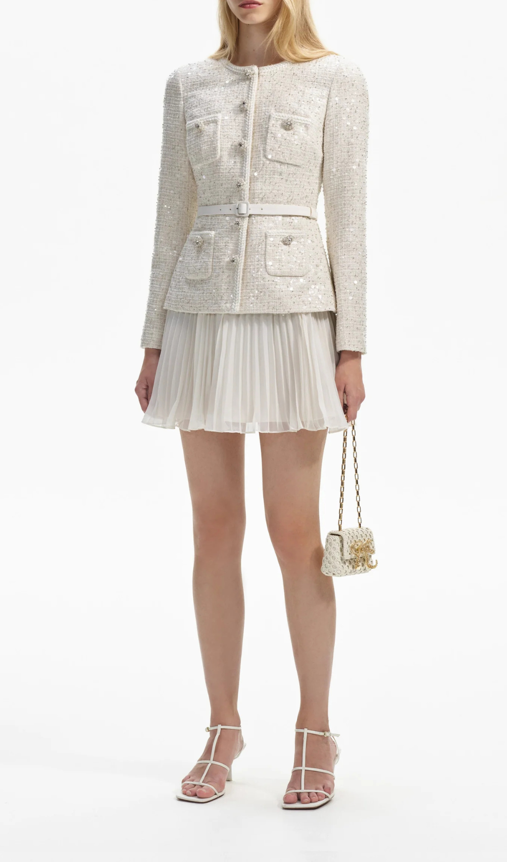 Azhar Shimmering Sequin Tweed Mini Dress Ensemble