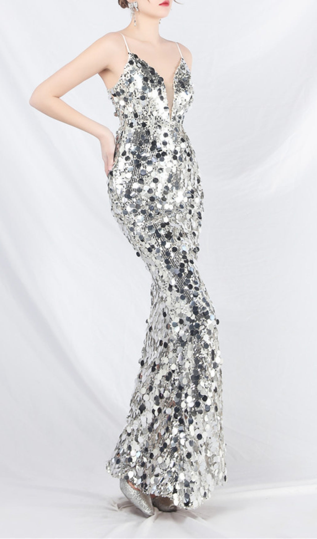 Chole Dazzling Silver Sequin Maxi Dress