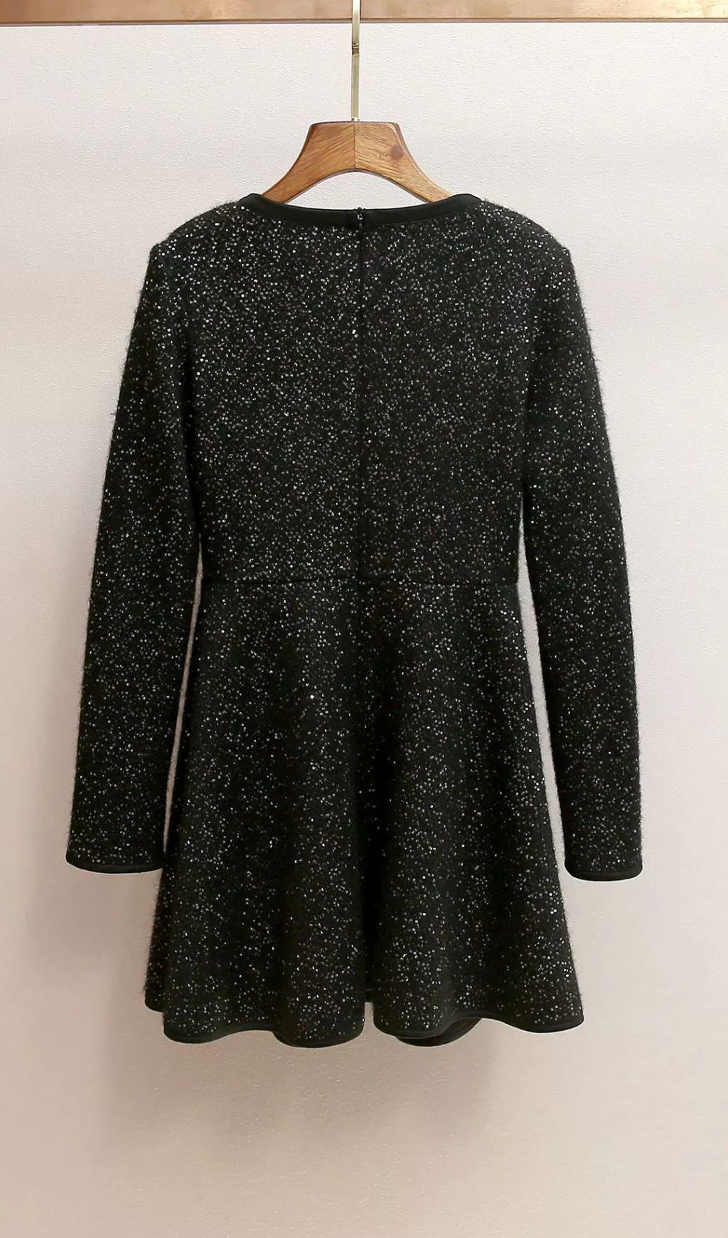 Dazzling Black Sequin Knit Mini Dress with Chic Bow Cut-Out