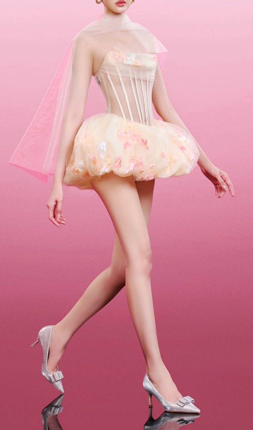 Jess Enchanting Strapless Corset Floral Tulle Mini Dress