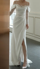 Claire Off-Shoulder Lace & Satin Wedding Gown