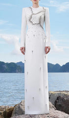 Josephe Dazzling White Diamante Long Sleeve Maxi Gown
