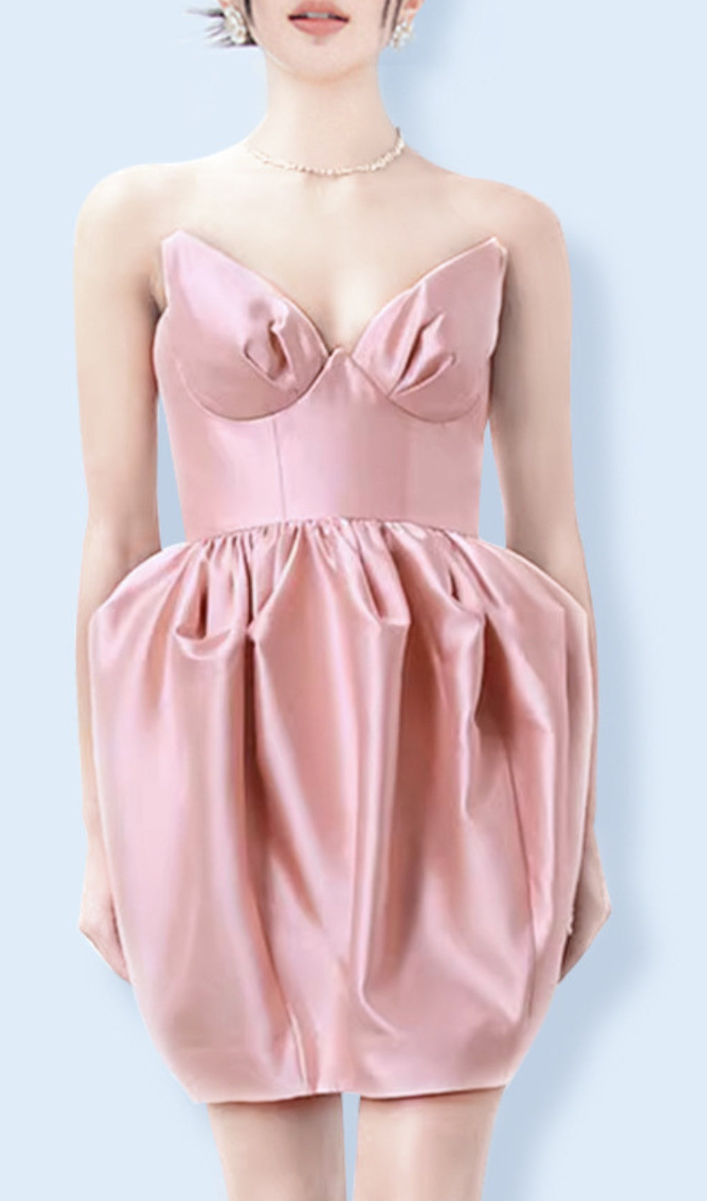 Caprice Pink Satin Strapless Corset Bubble Mini Dress