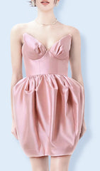 Caprice Pink Satin Strapless Corset Bubble Mini Dress