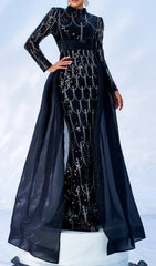 Concha Black Sequin Long Sleeve Maxi Gown