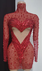 Jandina Dazzling Red Sequin & Diamante Mini Dress
