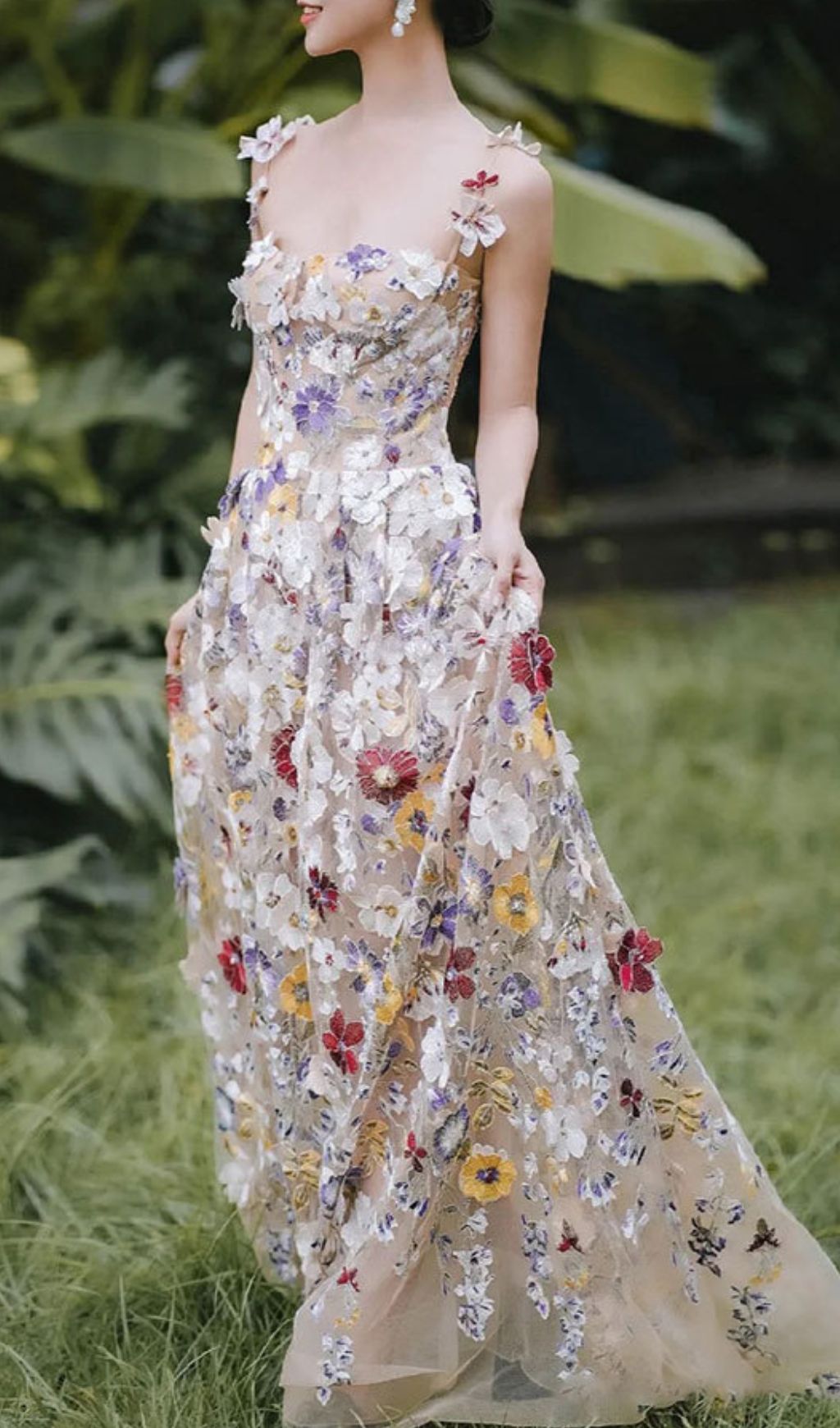Jansje Enchanted Floral Appliqu Maxi Dress