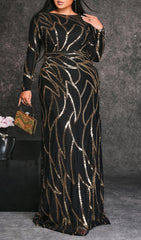 Dazzling Beatha Black & Gold Sequin Plus Size Maxi Dress