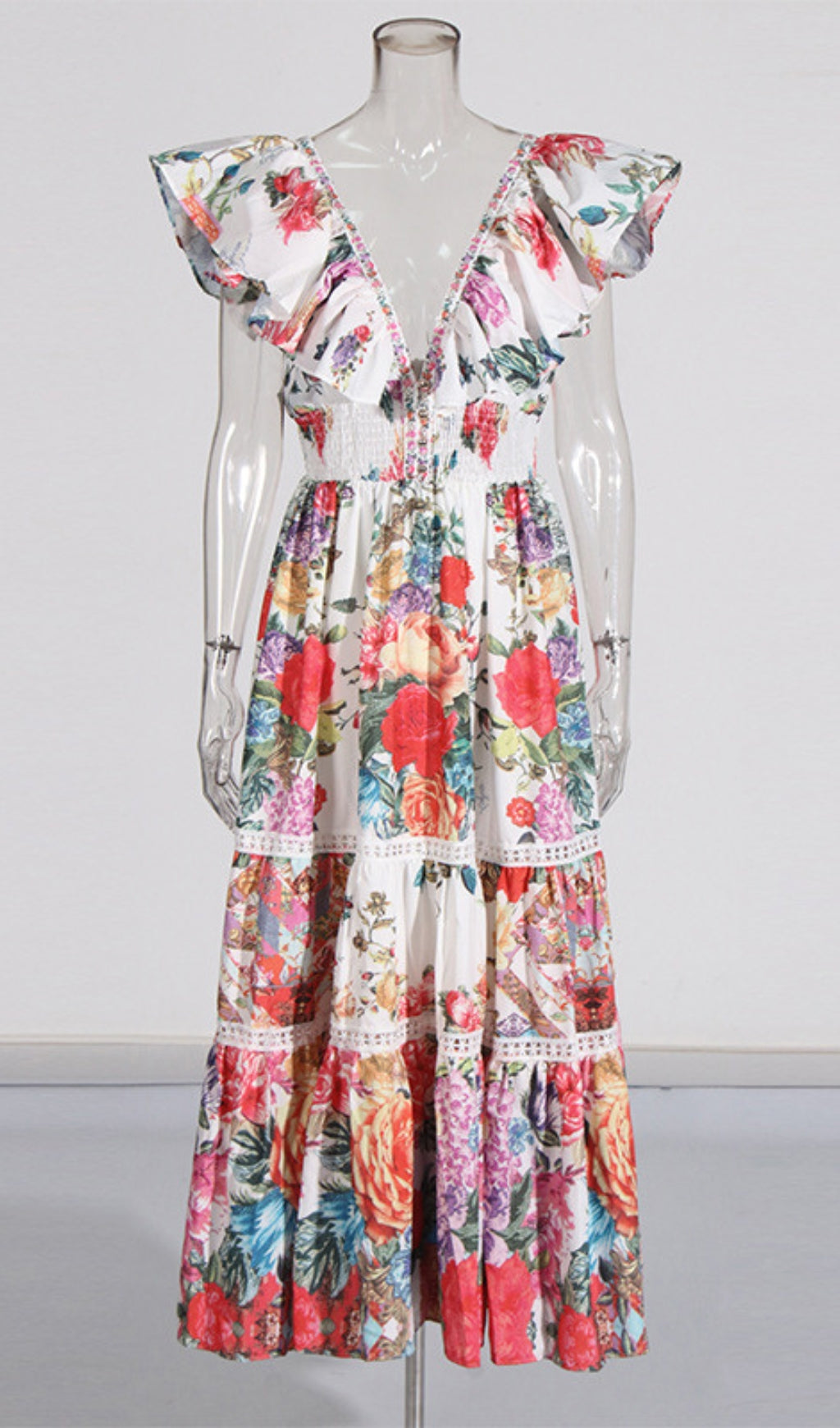 Efrem Vibrant Floral Tiered Midi Dress