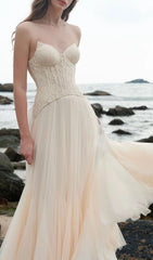 Finja Ethereal Apricot Strapless Corset Mesh Maxi Dress