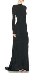 Iiona Black Backless Long Sleeve Maxi Dress
