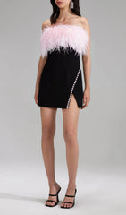 Glamorous Pink Feather & Crystal Slit Mini Dress
