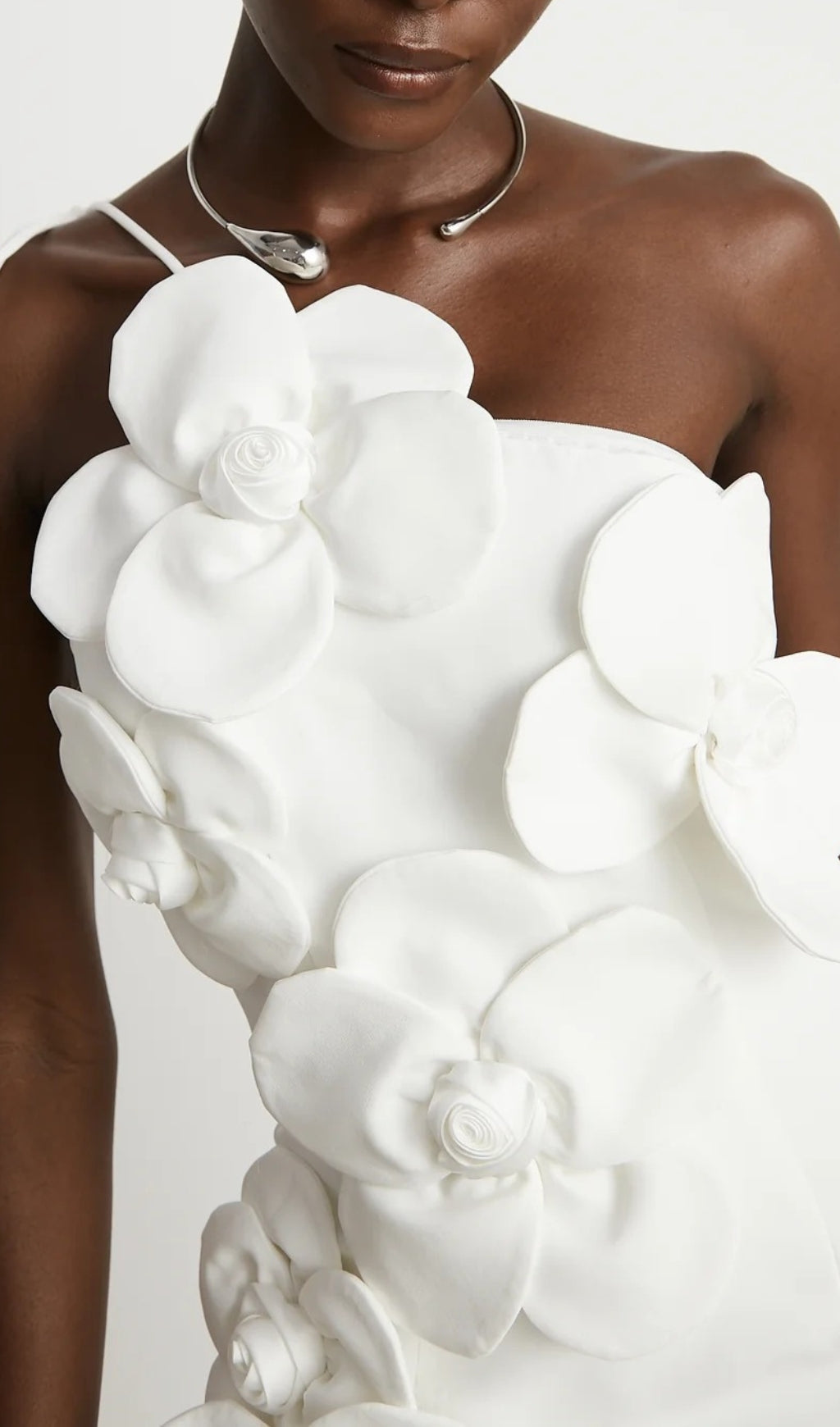 Benji White One-Shoulder 3D Floral Mini Dress