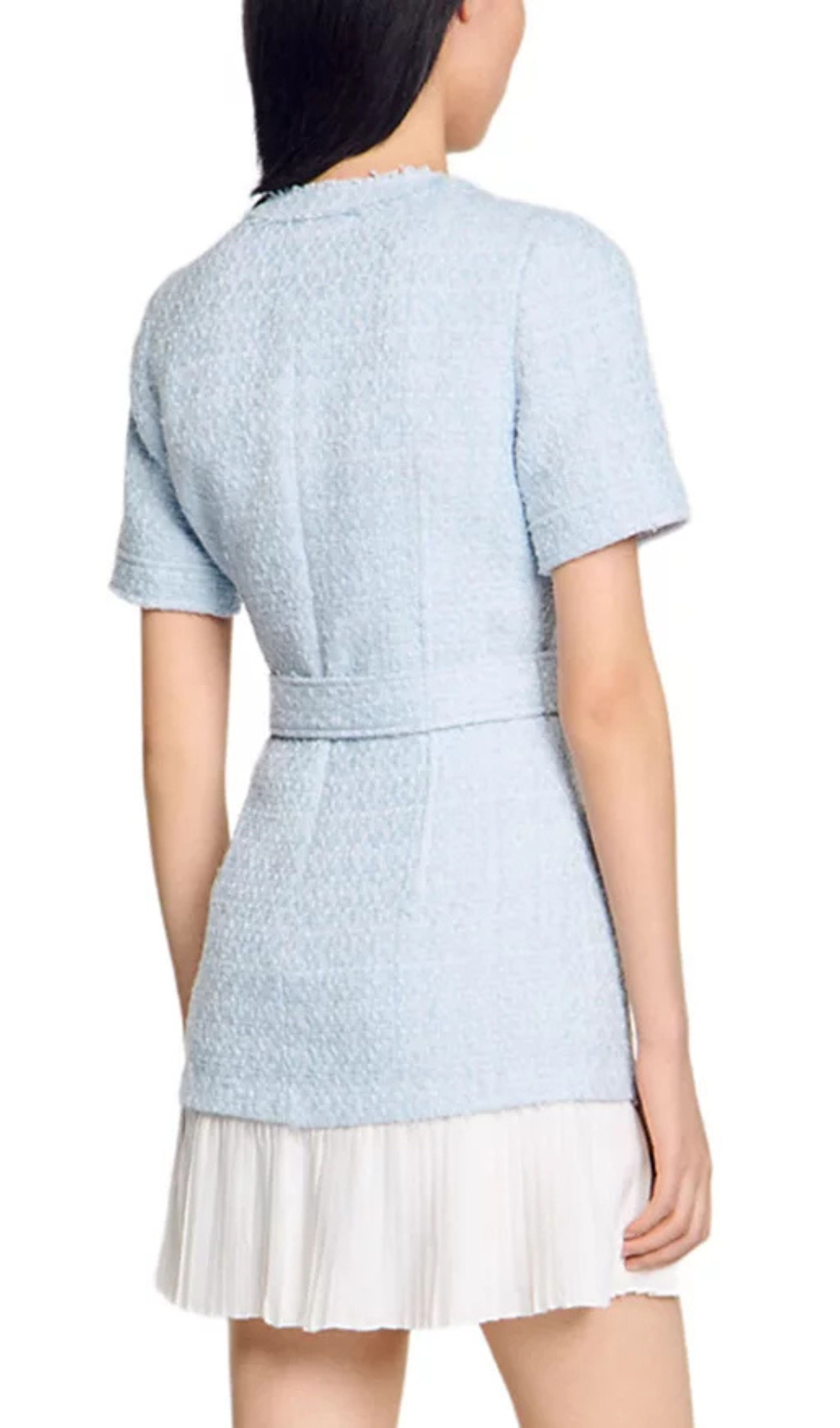 Chic Light Blue Tweed Mini Dress