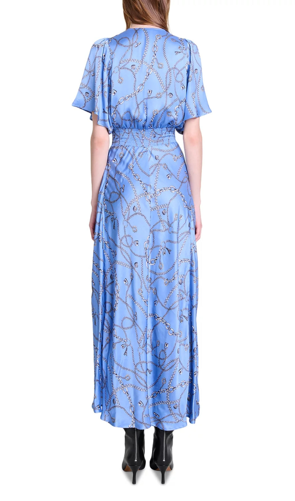 Racheliani Lucky Charm Chain Print Satin Midi Dress