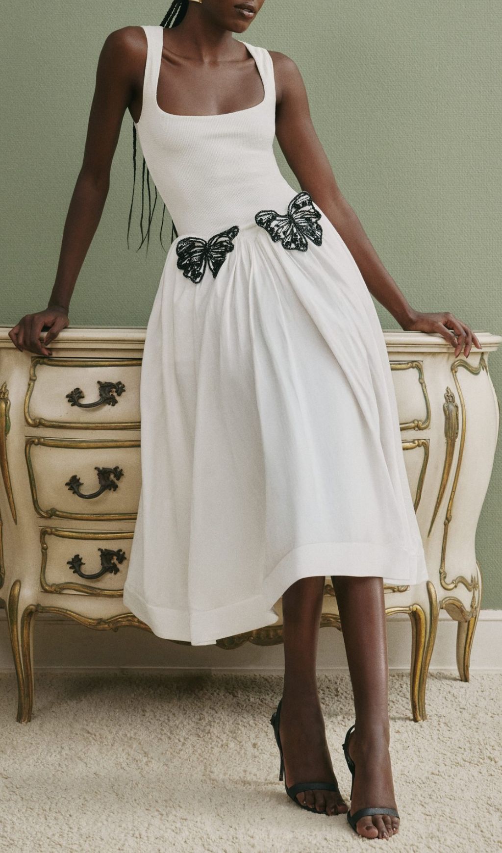 Faron White Butterfly Midi Dress
