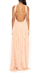 Frayne "Liquid Moonlight" Nude Pink Tiered Chiffon Maxi Dress