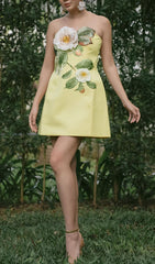Gauri Strapless 3D Floral Mini Dress