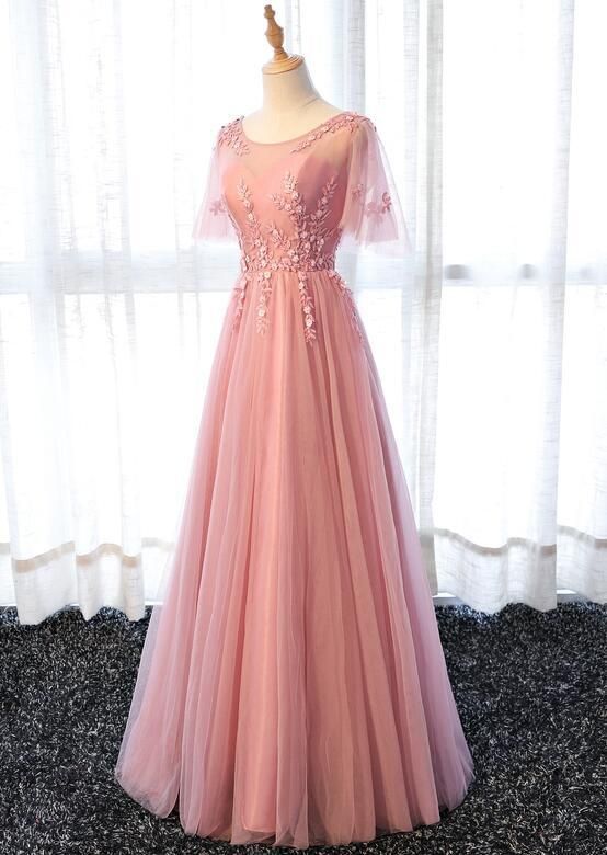 Pink Tulle A-line Long Party Dress