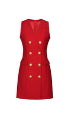 Eisheth Luxe Red Double-Breasted Sleeveless Mini Blazer Dress