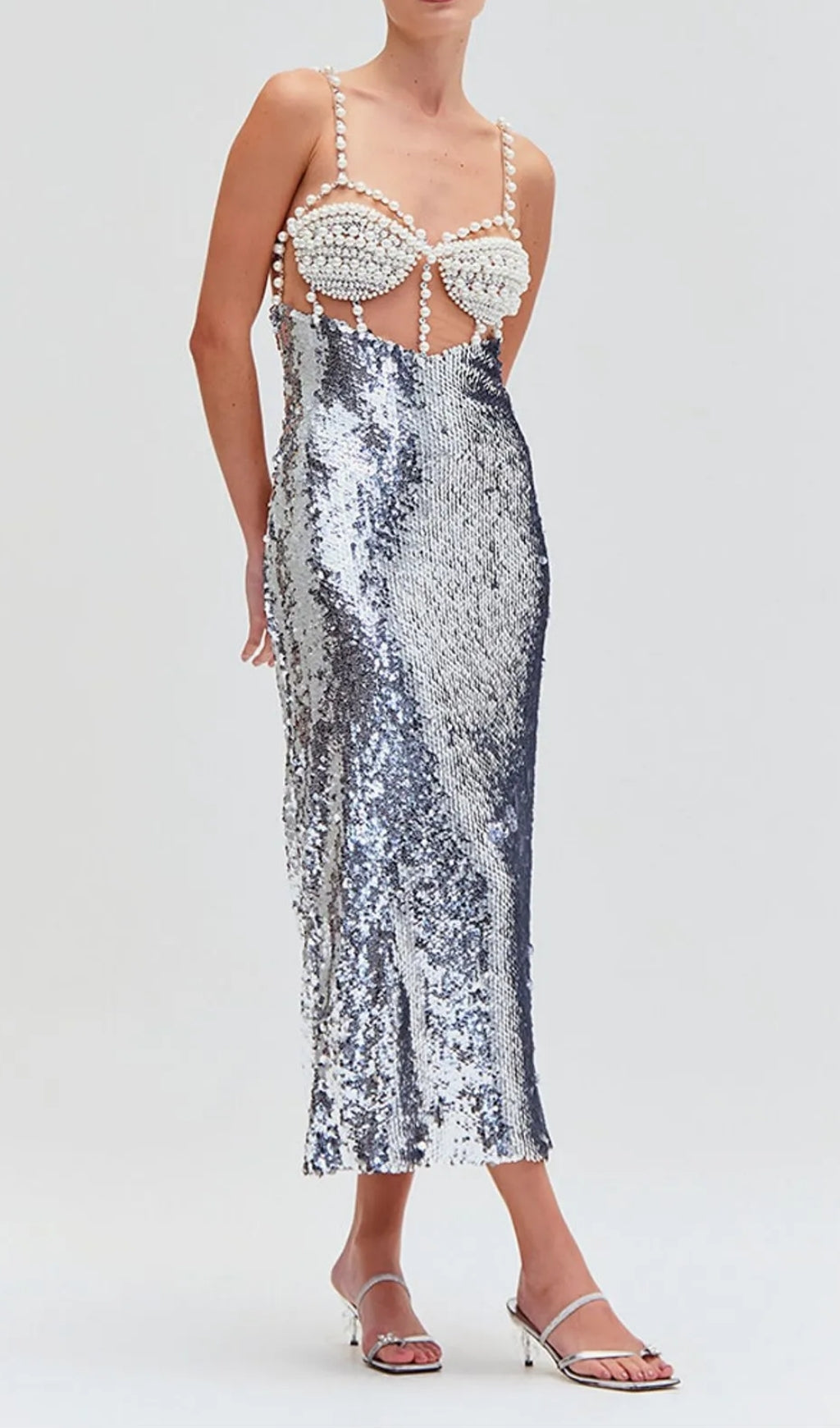 Edalene Pearl & Sequin Glamour Midi Dress
