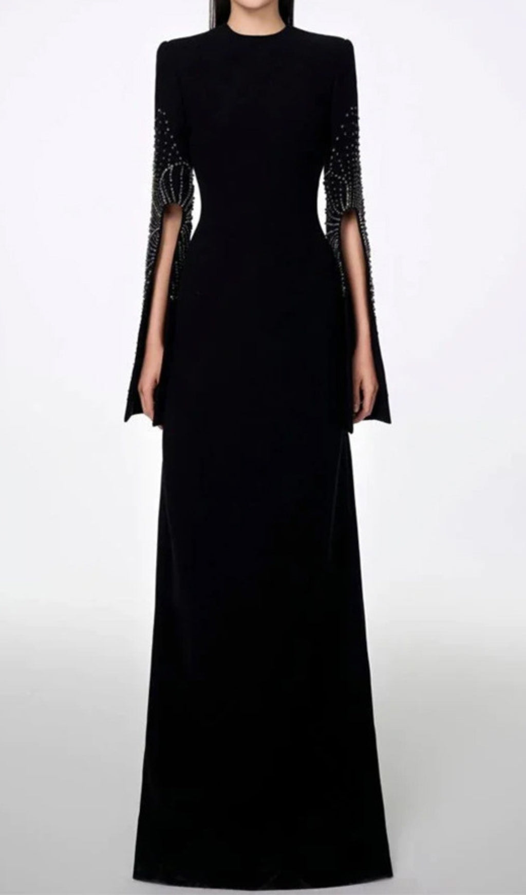 Dalit Black Beaded Split-Sleeve Maxi Dress