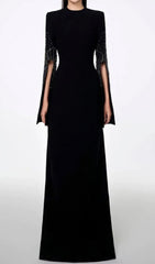 Dalit Black Beaded Split-Sleeve Maxi Dress