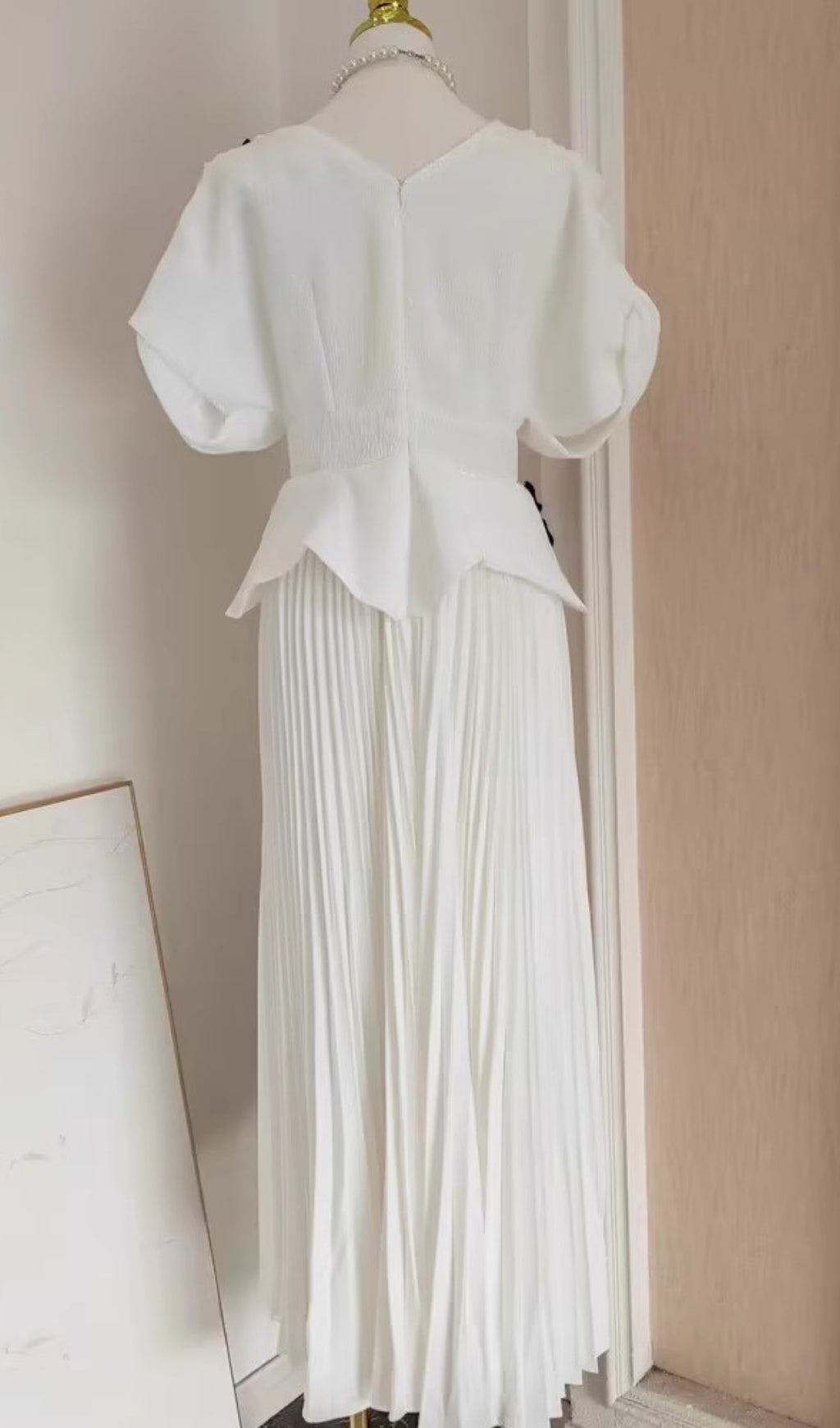 Fran White Floral Appliqu & Pleated Maxi Dress