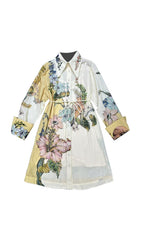 Etenia 'Tropical Bloom' Two-Tone Floral & Exotic Bird Print Mini Dress