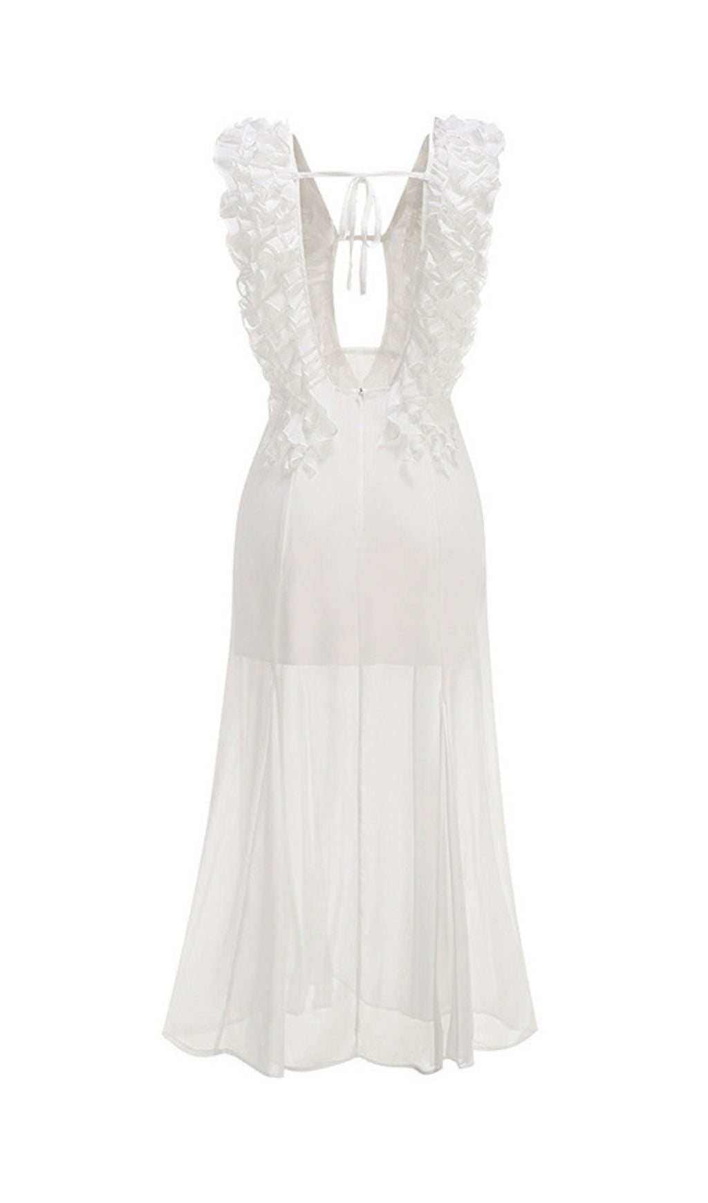 Harleigh White Ruffled Mesh Maxi Dress
