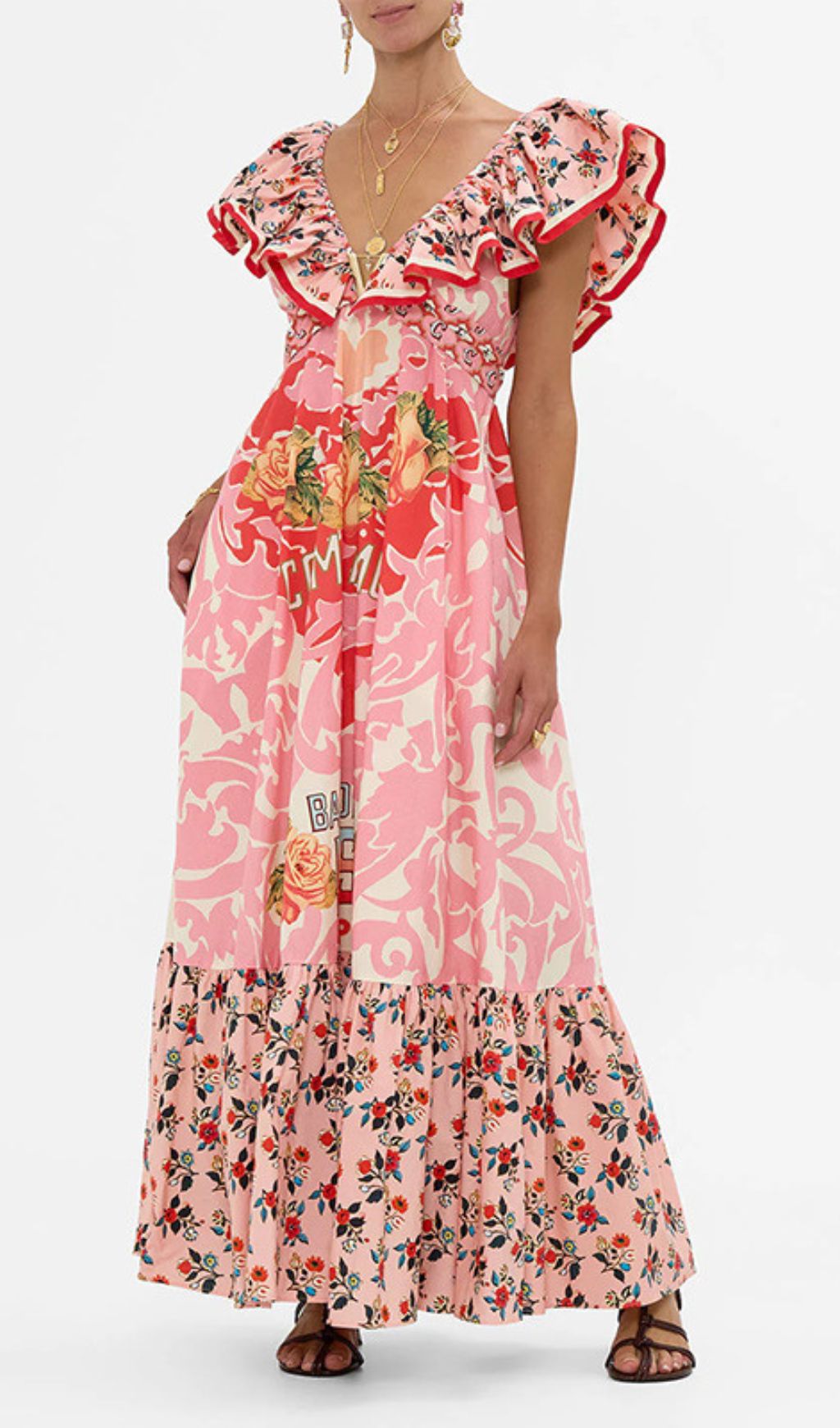 Irina Chic Pink Floral V-Neck Maxi Dress