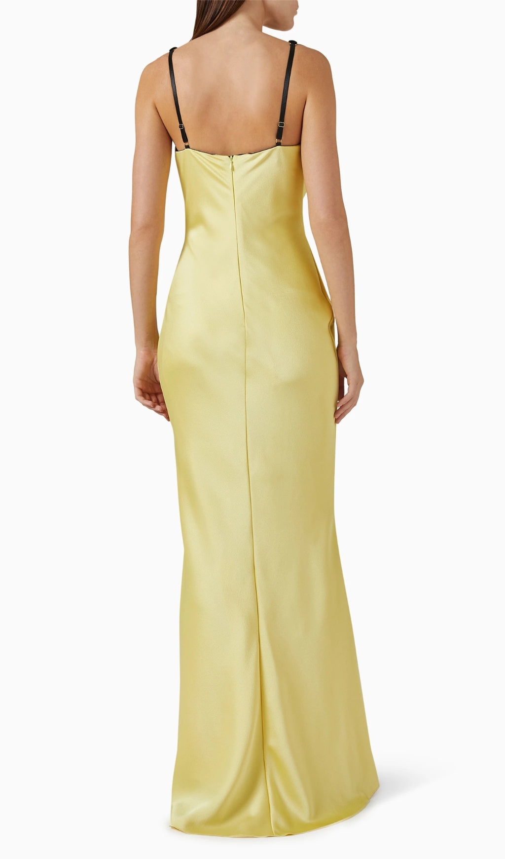Caroun Elegant Yellow Satin Maxi Dress with Black Velvet Bustier