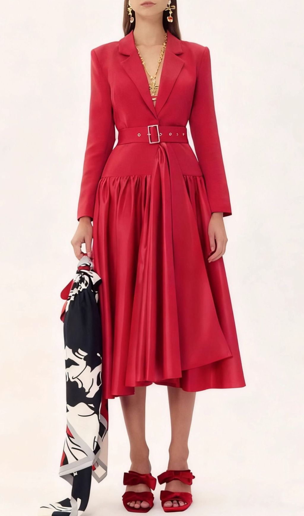 Imogen Red Long Sleeve Belted Blazer Dress