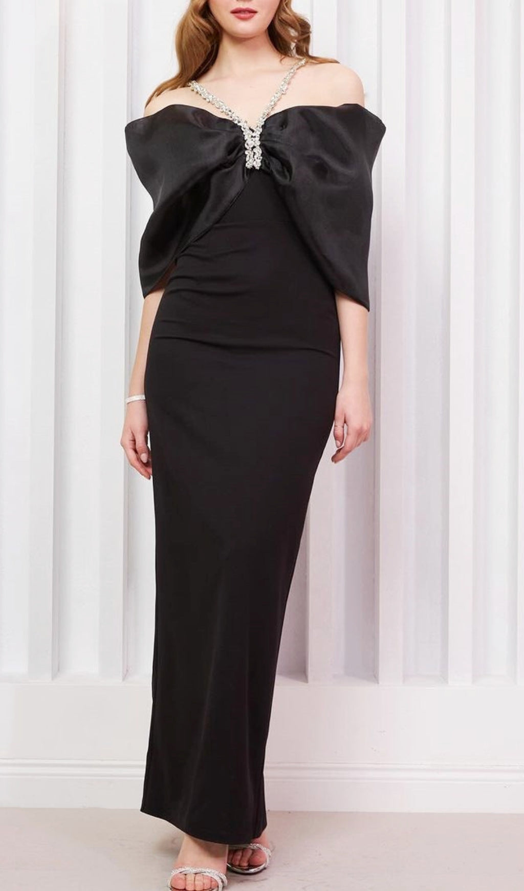 Candra Draped Bow Halter Maxi Dress