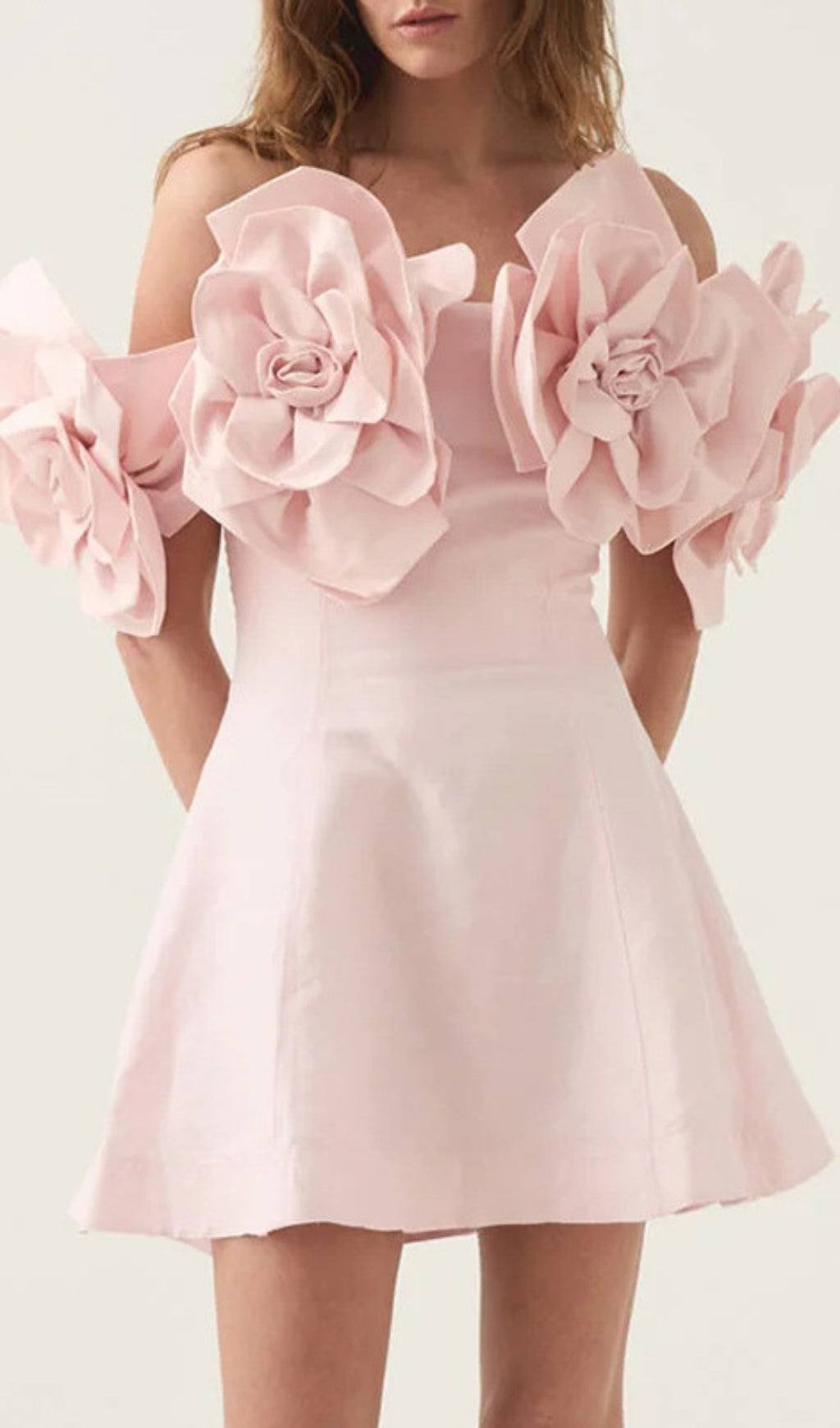 Blush Pink 3D Floral Off-Shoulder Mini Dress