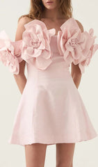 Blush Pink 3D Floral Off-Shoulder Mini Dress