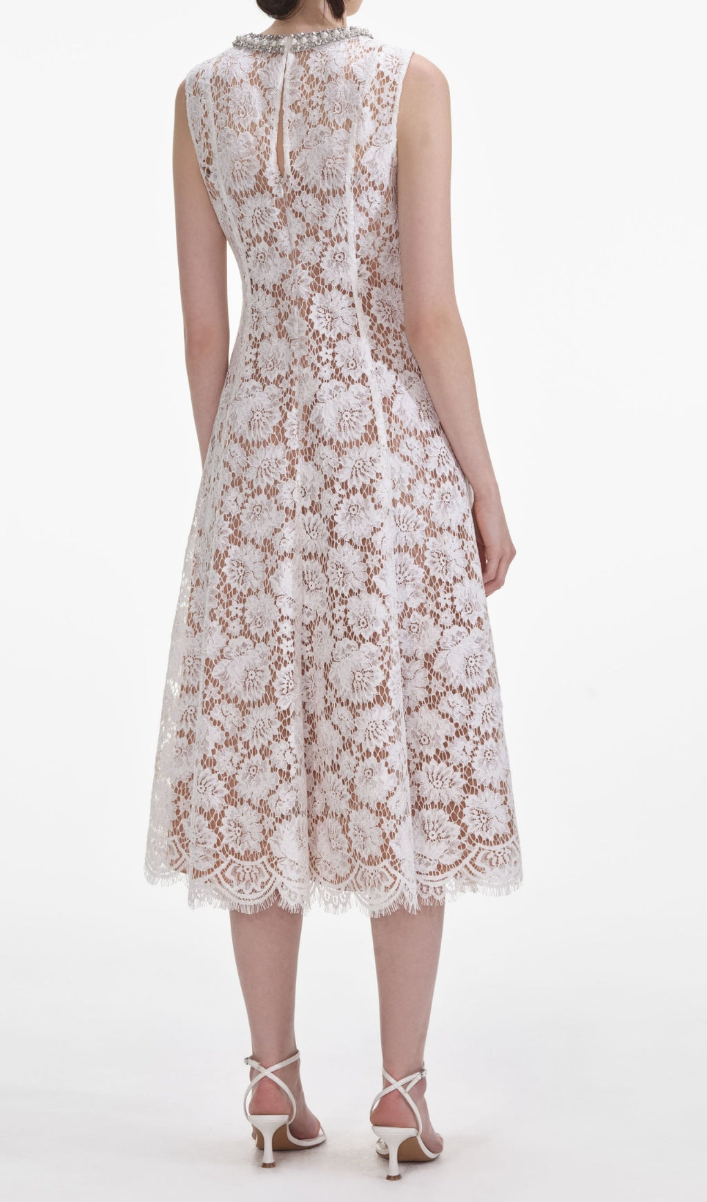 Chic Pearl & Crystal Trim Lace Midi Dress for Women