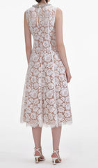 Chic Pearl & Crystal Trim Lace Midi Dress for Women